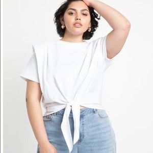 Tie front strong shoulder t shirt